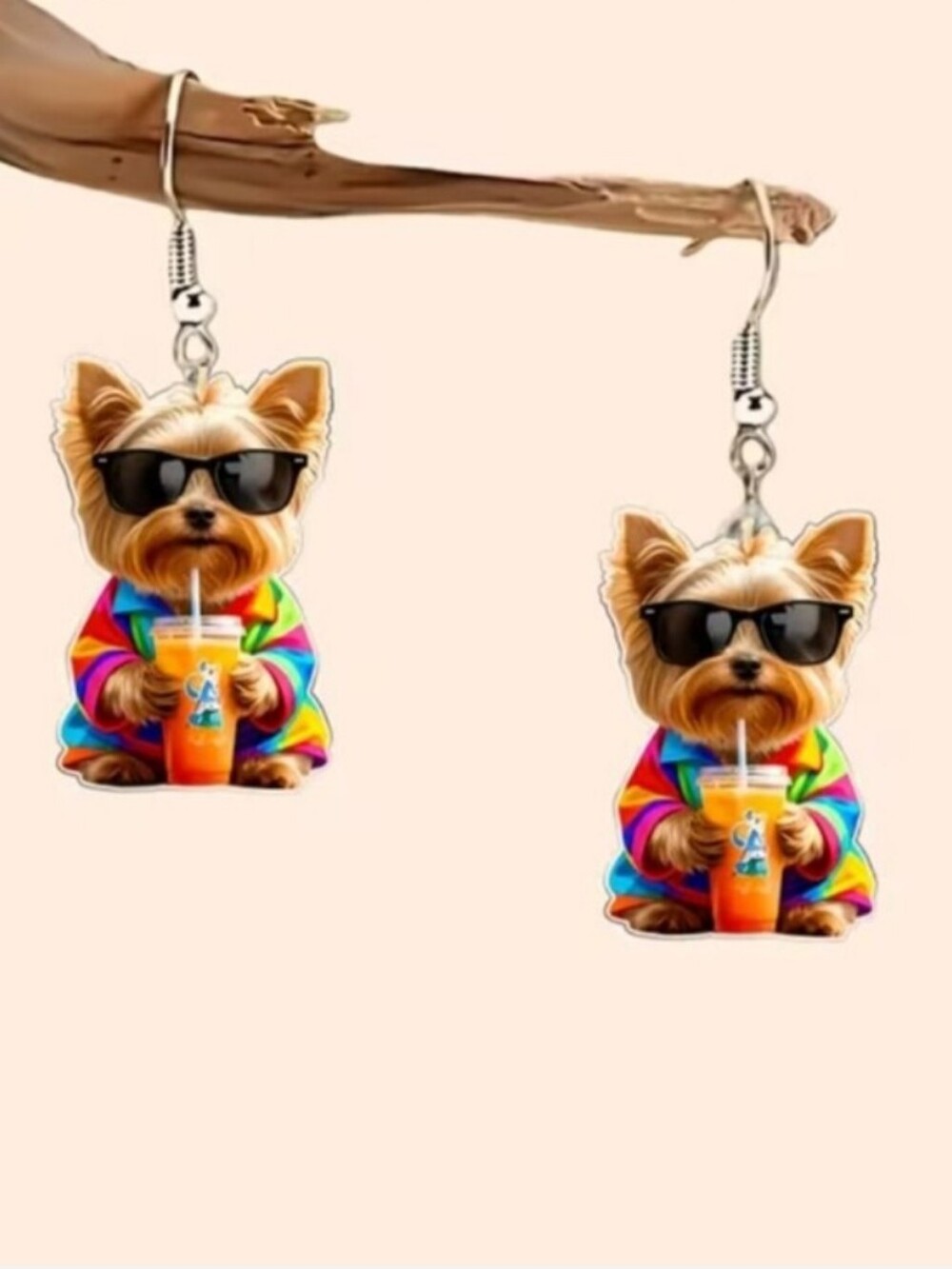 Cute Yorkie Dog Rainbow Hoodie Earrings in Multicolor